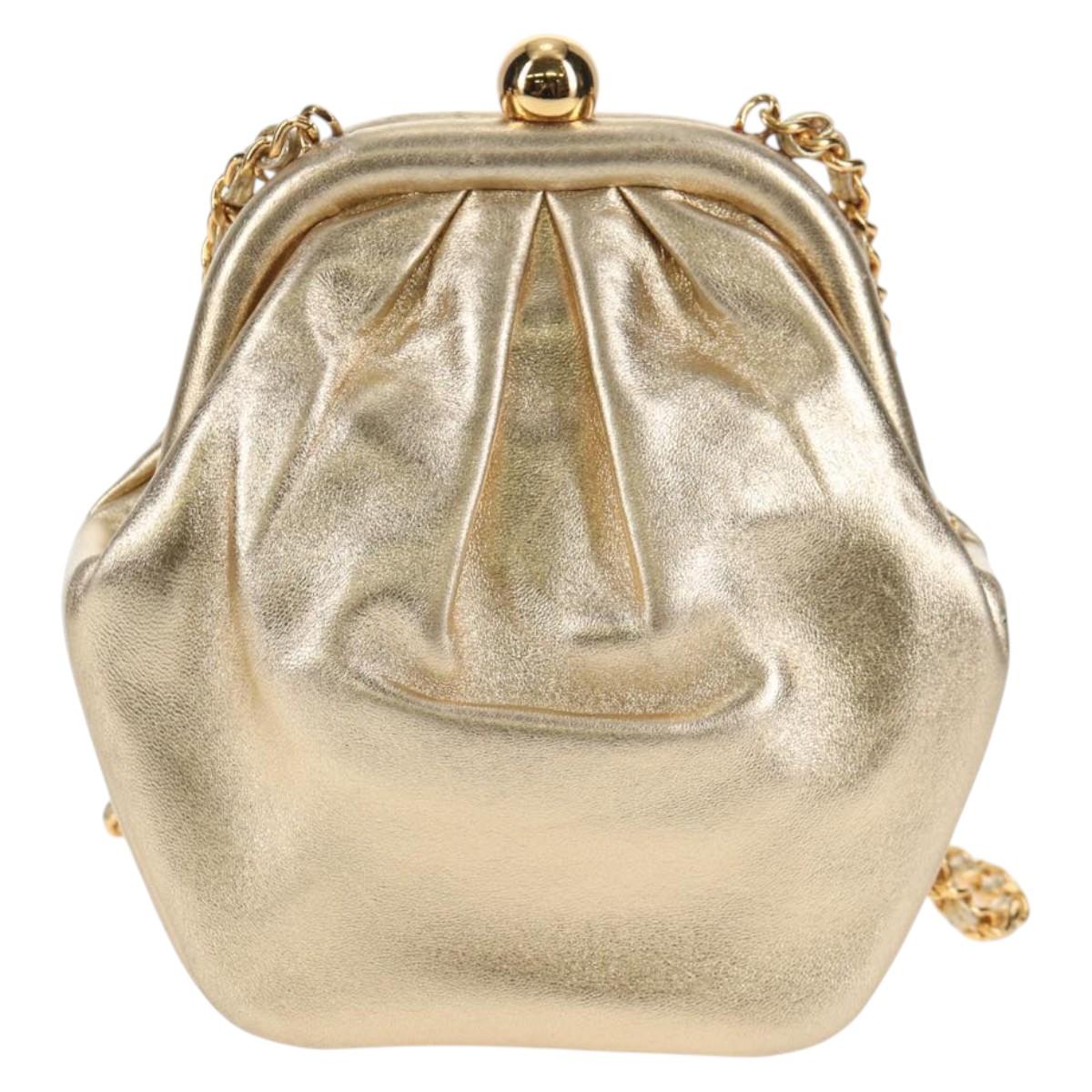 CHANEL Chain Shoulder Bag Leather Gold CC Auth 139977SAV
