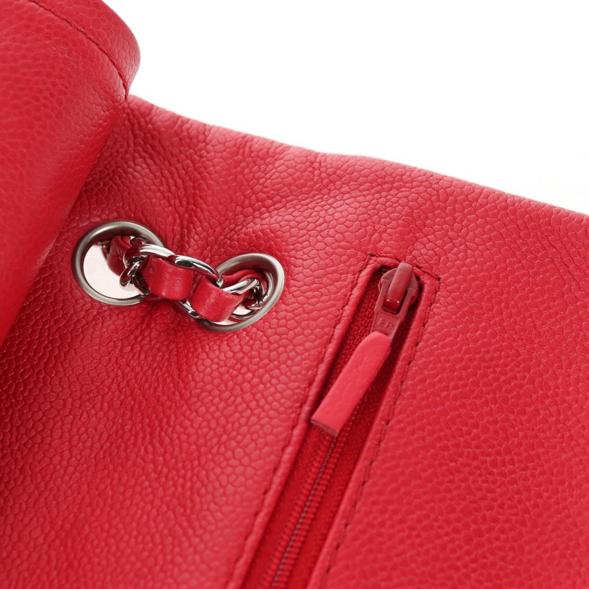 CHANEL Chain Shoulder Bag Caviar Skin Red Silver CC Auth 139978SM