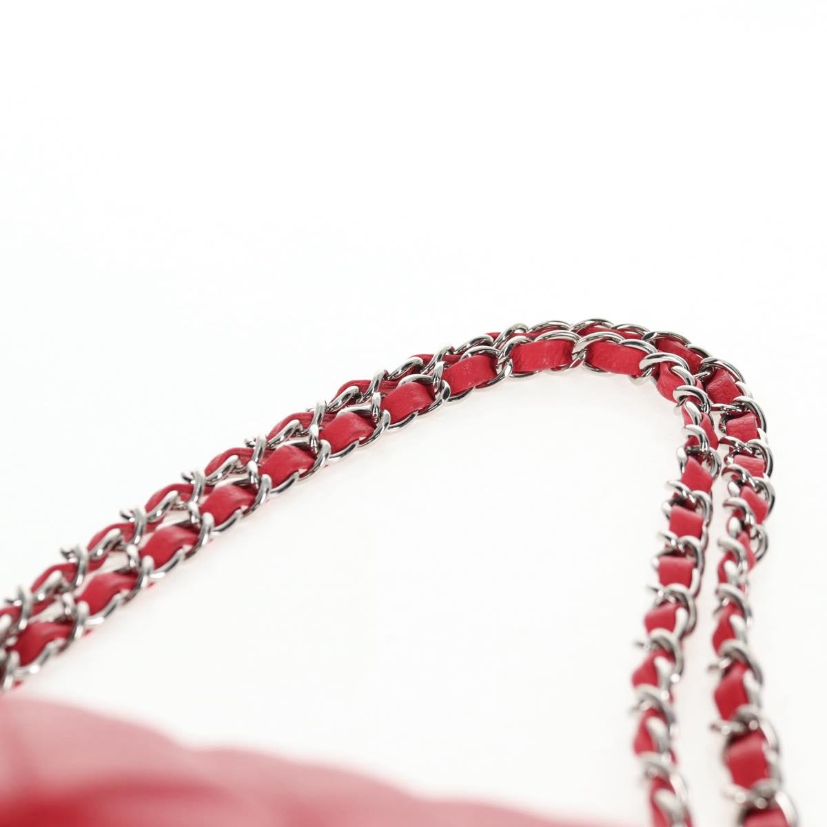 CHANEL Chain Shoulder Bag Caviar Skin Red Silver CC Auth 139978SM