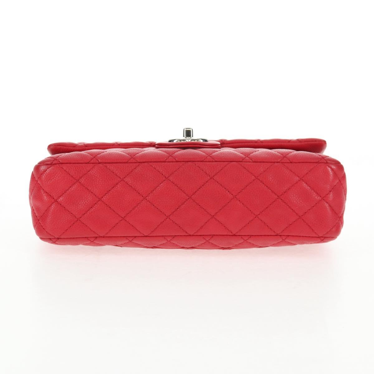 CHANEL Chain Shoulder Bag Caviar Skin Red Silver CC Auth 139978SM