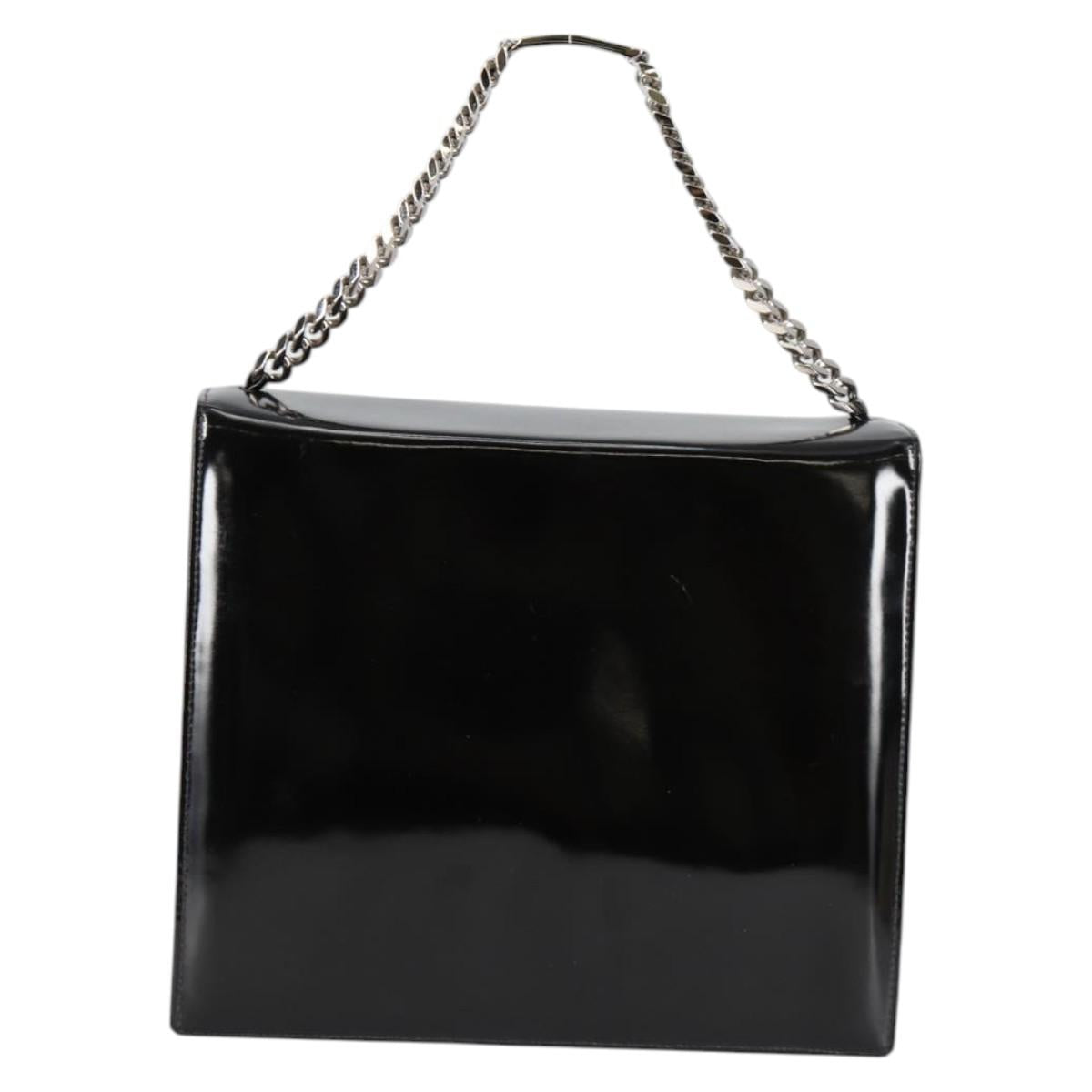 CHANEL Chain Shoulder Bag Patent leather Black Silver CC Auth 139979V