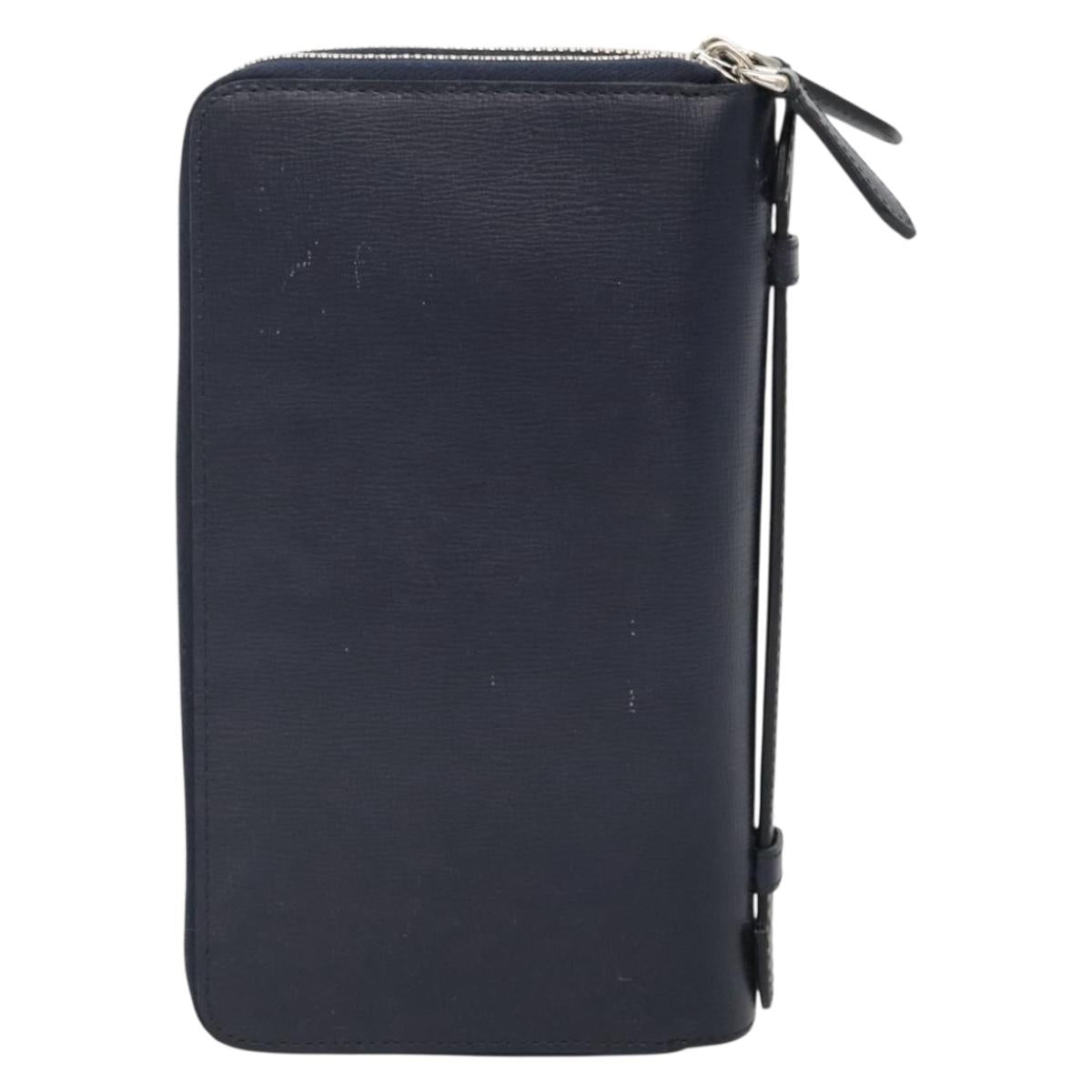 BURBERRY Travel Case Leather Navy Silver Auth 140004