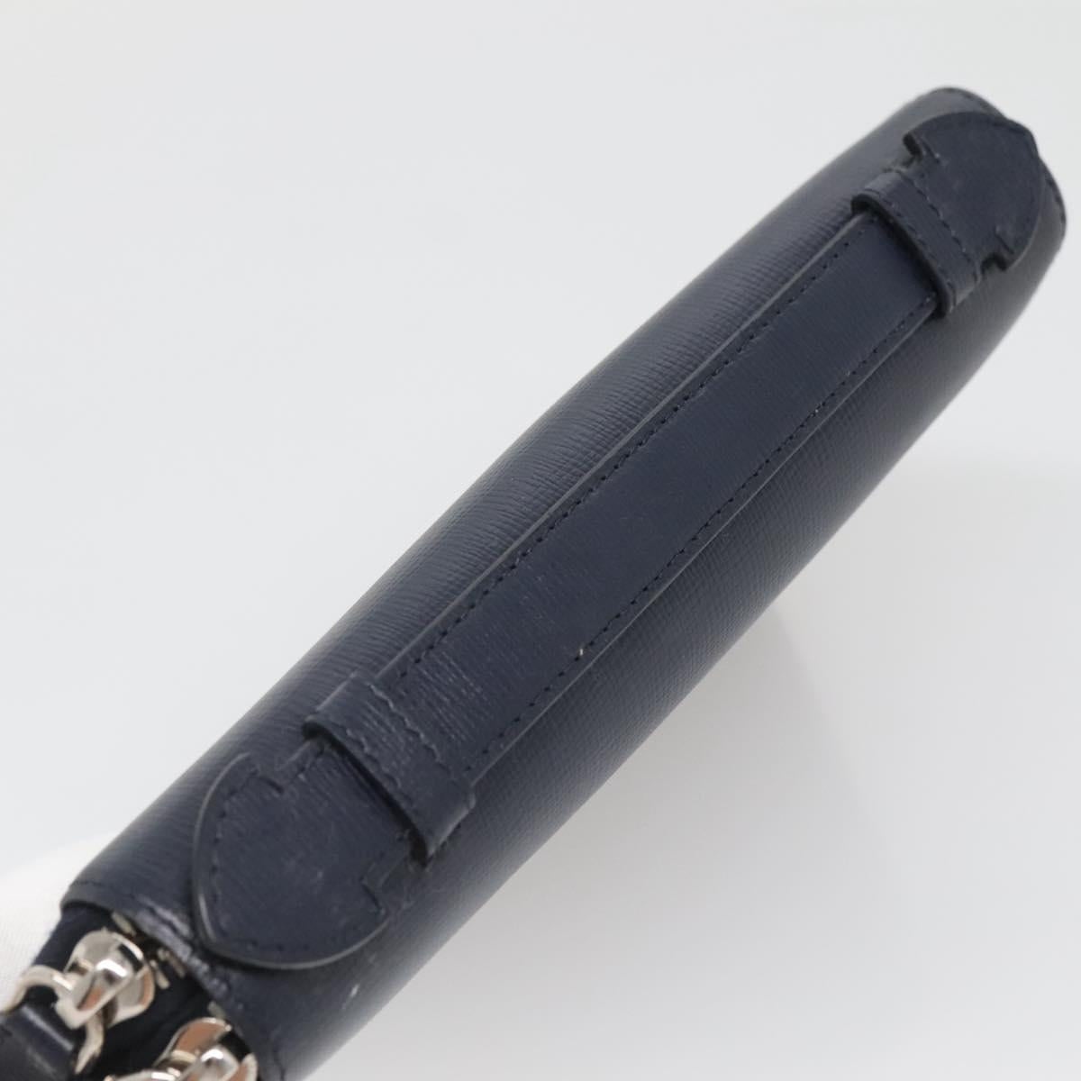 BURBERRY Travel Case Leather Navy Silver Auth 140004