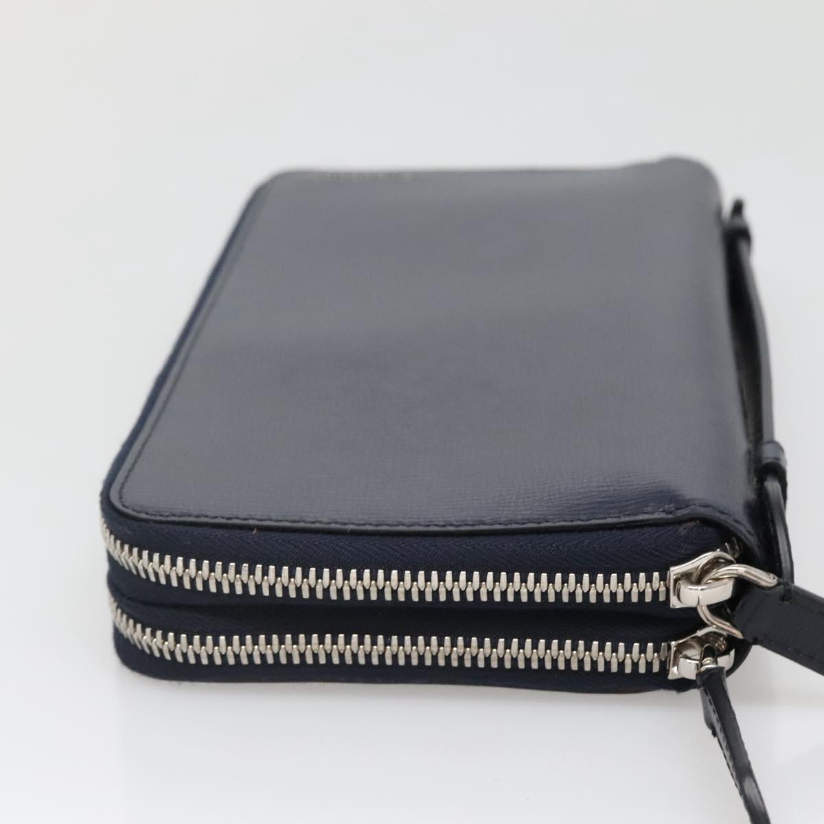 BURBERRY Travel Case Leather Navy Silver Auth 140004