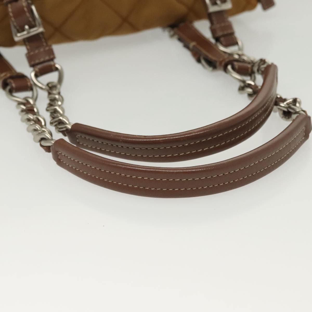 PRADA Chain Shoulder Bag Nylon Beige Silver Auth 140091
