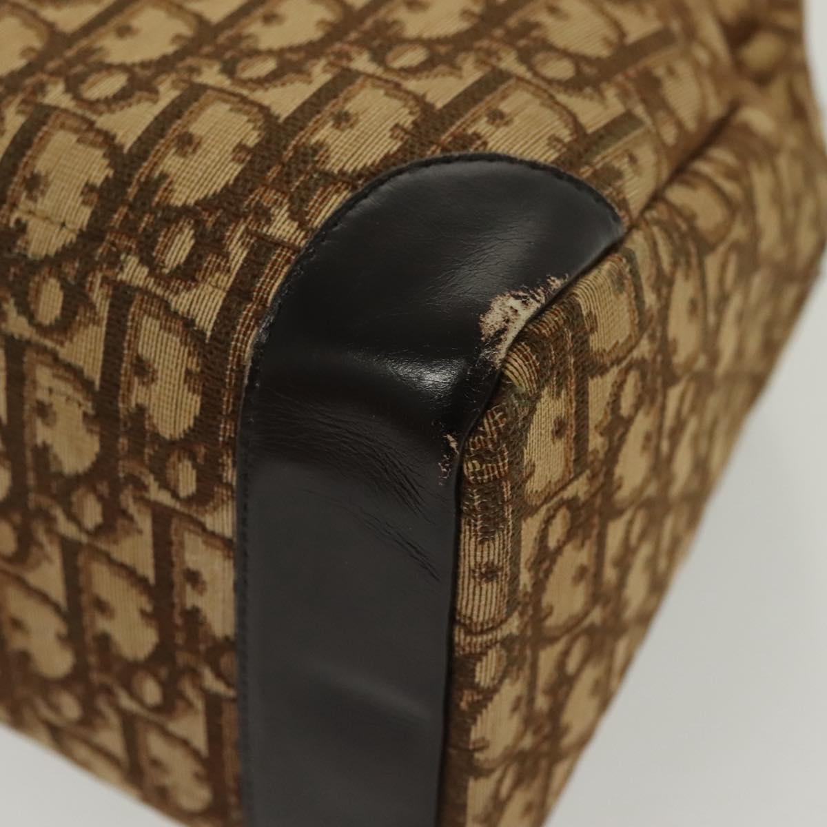 Christian Dior Trotter Canvas Hand Bag Brown Gold Auth 140092
