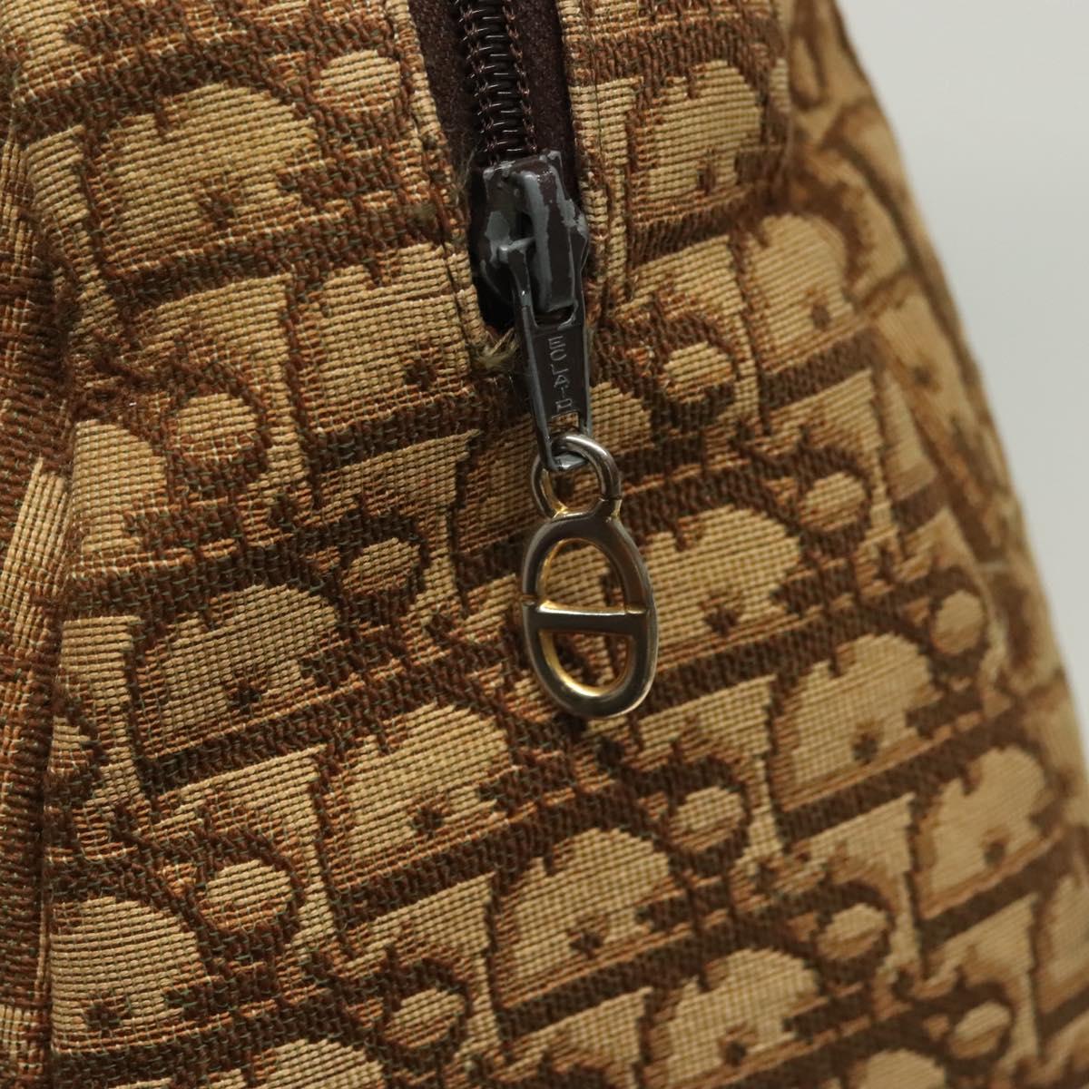 Christian Dior Trotter Canvas Hand Bag Brown Gold Auth 140092
