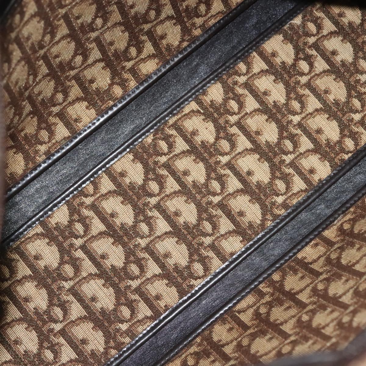 Christian Dior Trotter Canvas Hand Bag Brown Gold Auth 140092