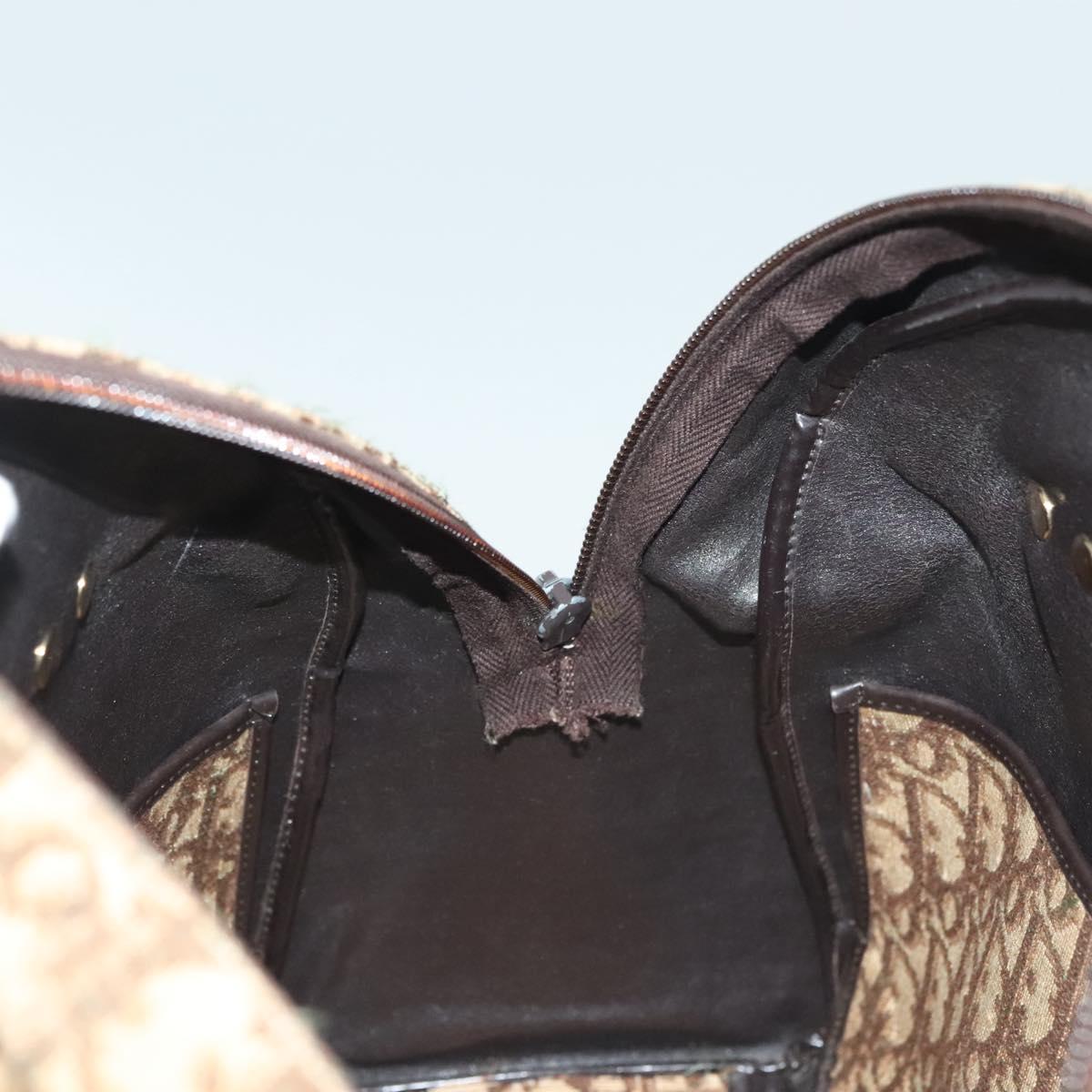 Christian Dior Trotter Canvas Hand Bag Brown Gold Auth 140092