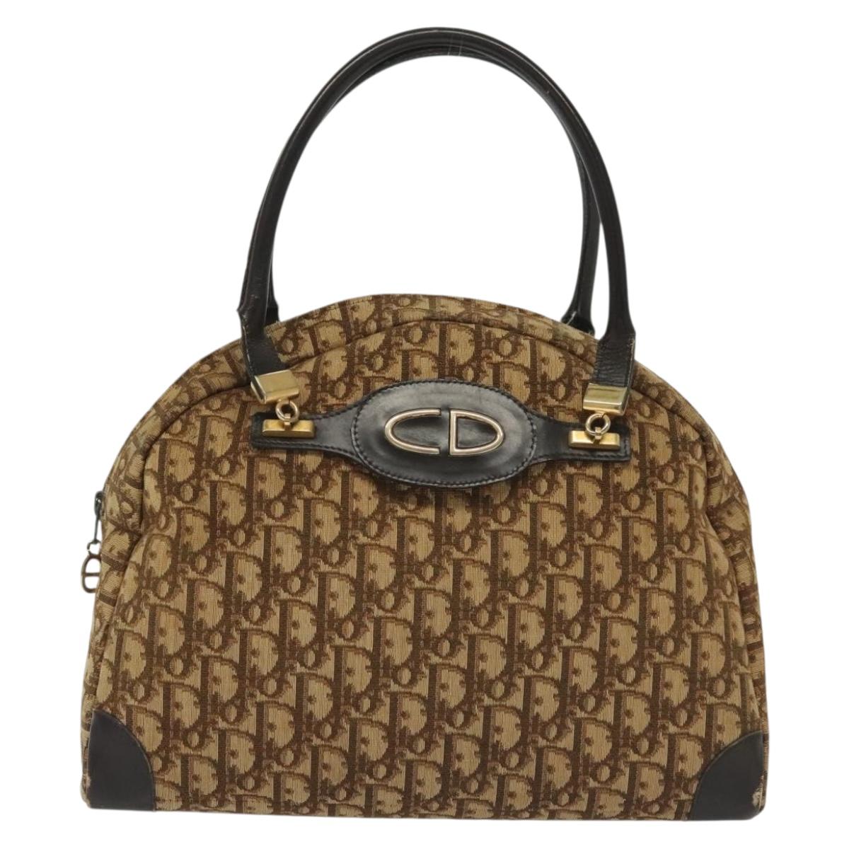 Christian Dior Trotter Canvas Hand Bag Brown Gold Auth 140092