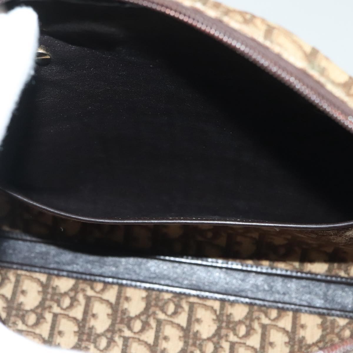 Christian Dior Trotter Canvas Hand Bag Brown Gold Auth 140092
