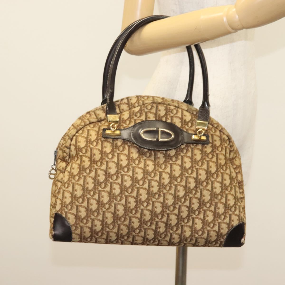 Christian Dior Trotter Canvas Hand Bag Brown Gold Auth 140092