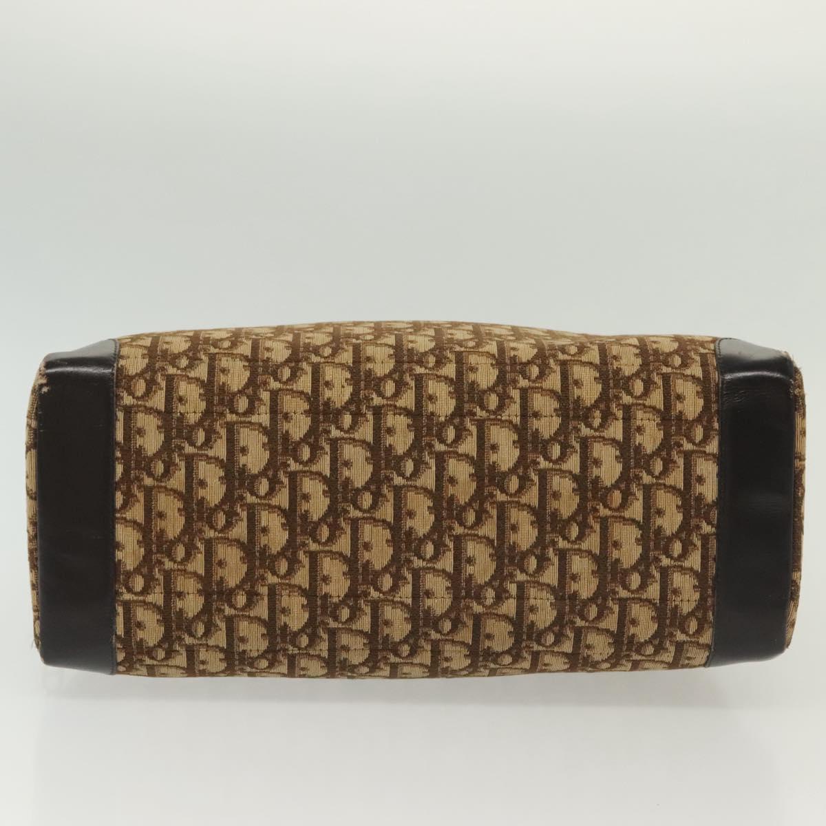 Christian Dior Trotter Canvas Hand Bag Brown Gold Auth 140092