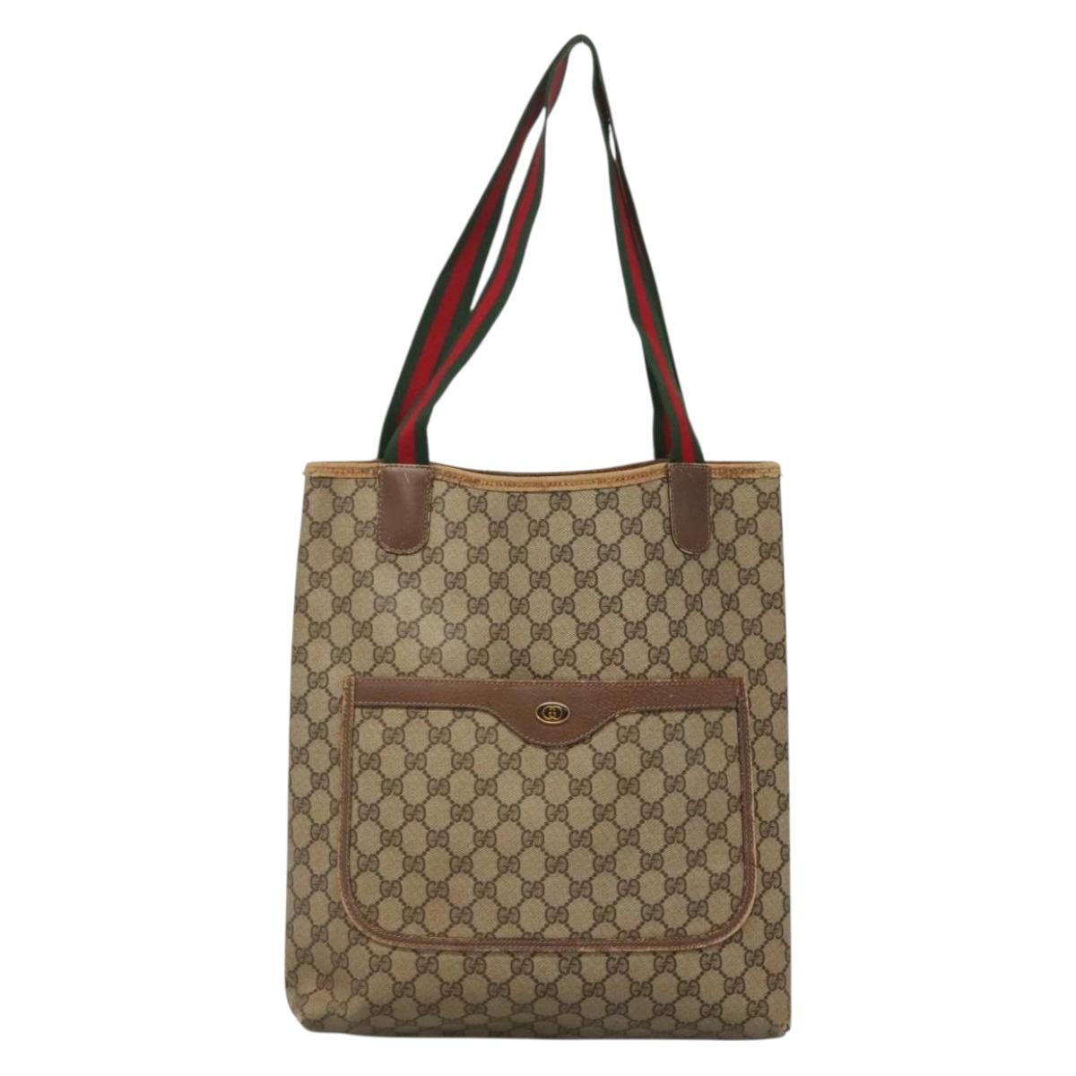 GUCCI GG Supreme Web Sherry Line Tote Bag PVC Beige Red 39 02 003 Auth 140094