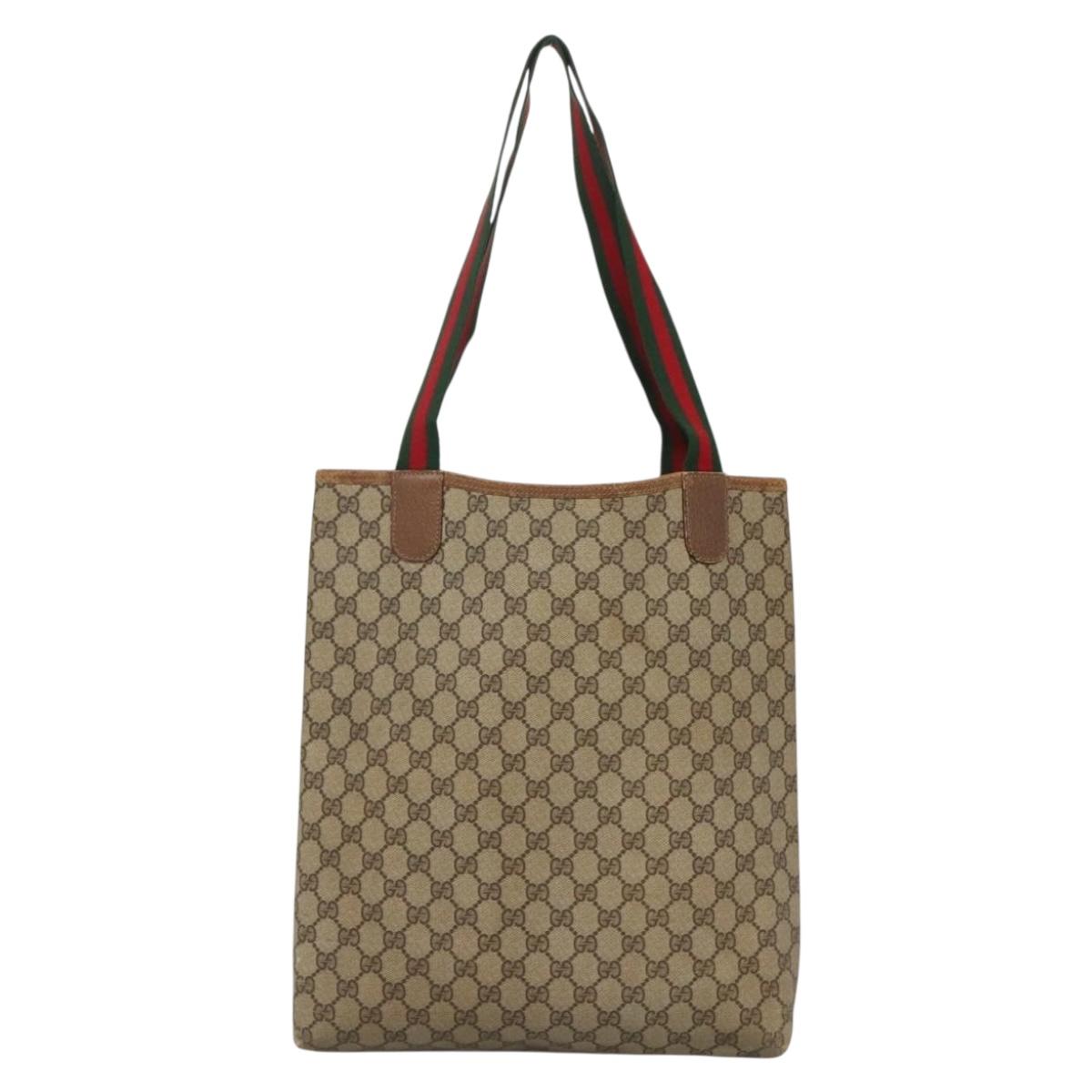 GUCCI GG Supreme Web Sherry Line Tote Bag PVC Beige Red 39 02 003 Auth 140094