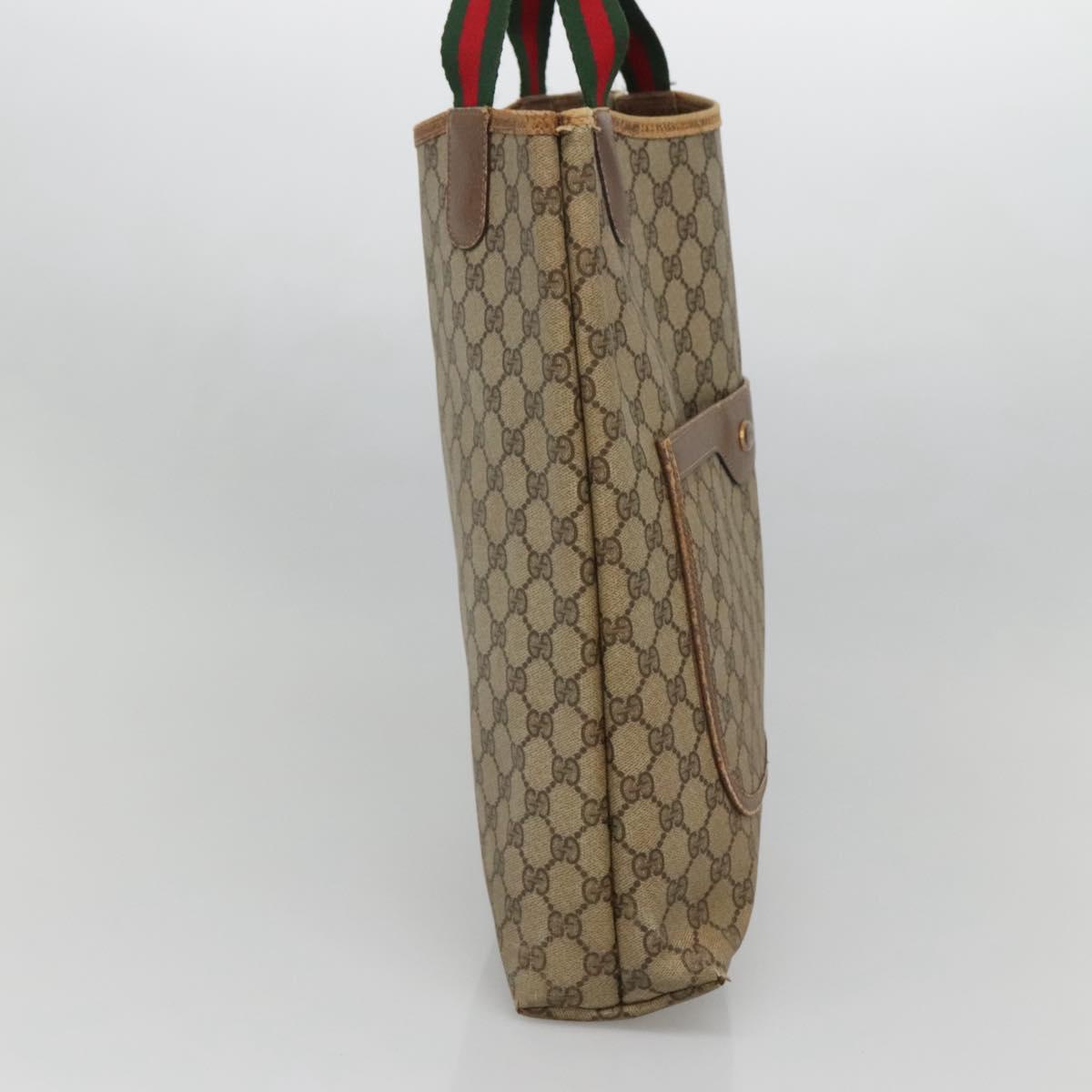 GUCCI GG Supreme Web Sherry Line Tote Bag PVC Beige Red 39 02 003 Auth 140094