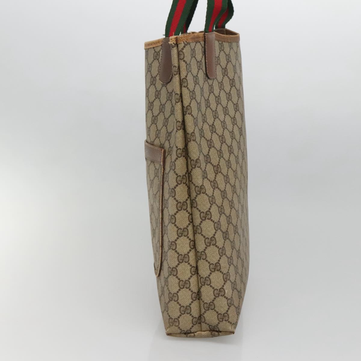 GUCCI GG Supreme Web Sherry Line Tote Bag PVC Beige Red 39 02 003 Auth 140094