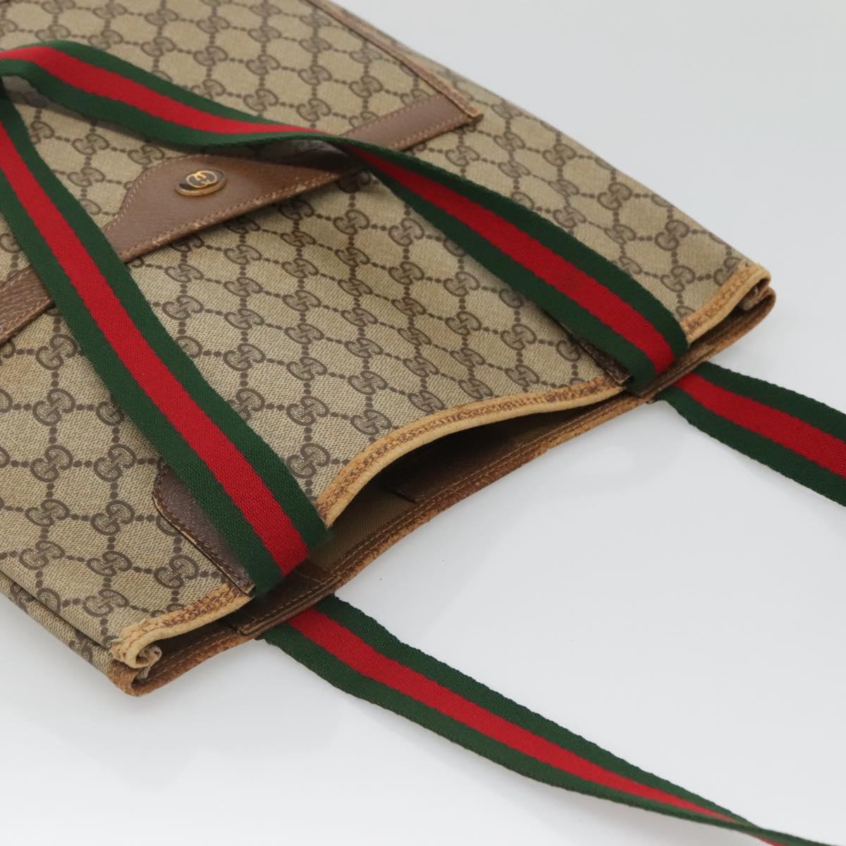 GUCCI GG Supreme Web Sherry Line Tote Bag PVC Beige Red 39 02 003 Auth 140094