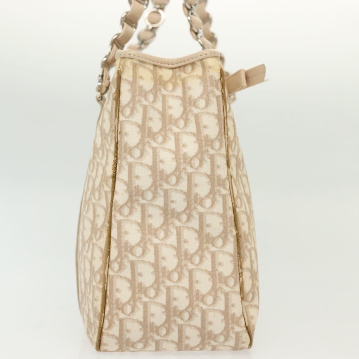 Christian Dior Trotter Canvas Romantic Chain Tote Bag PVC Beige Auth 140098
