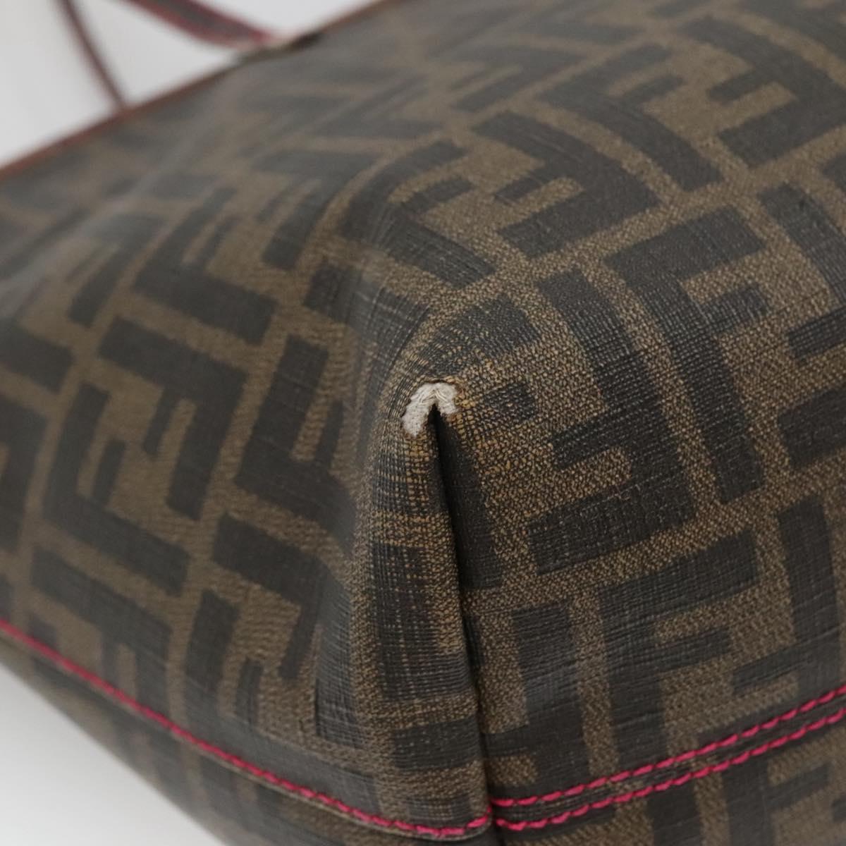 FENDI Zucca Canvas Tote Bag Brown Black gold Auth 140099