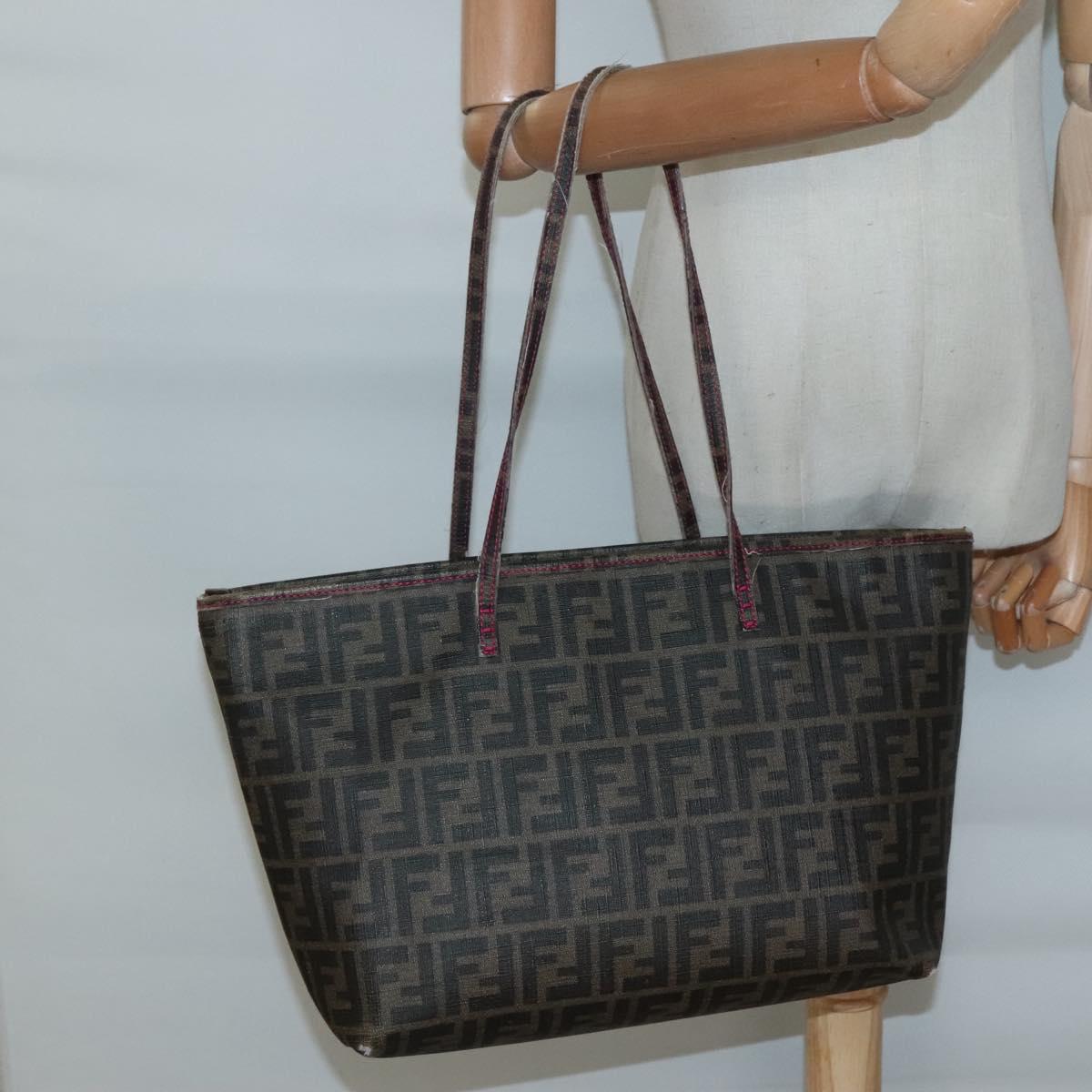 FENDI Zucca Canvas Tote Bag Brown Black gold Auth 140099