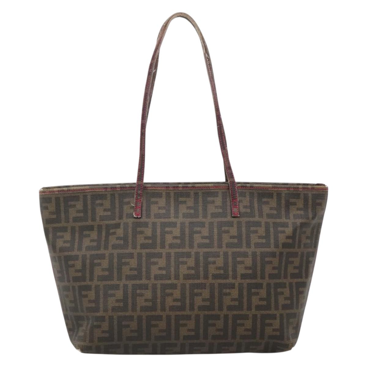 FENDI Zucca Canvas Tote Bag Brown Black gold Auth 140099