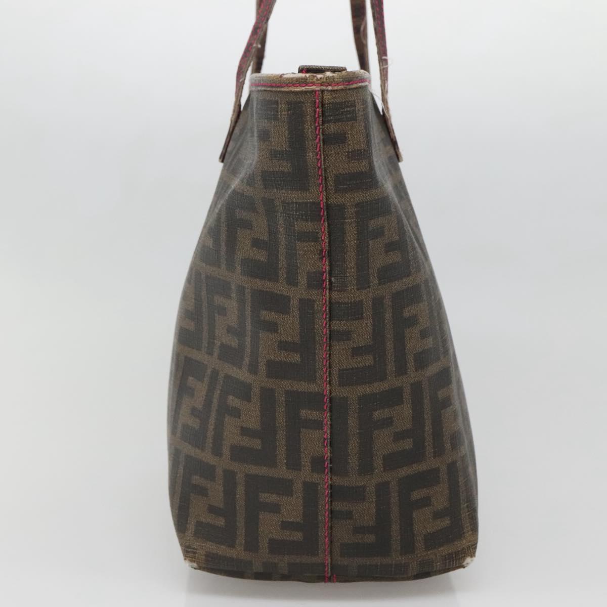 FENDI Zucca Canvas Tote Bag Brown Black gold Auth 140099
