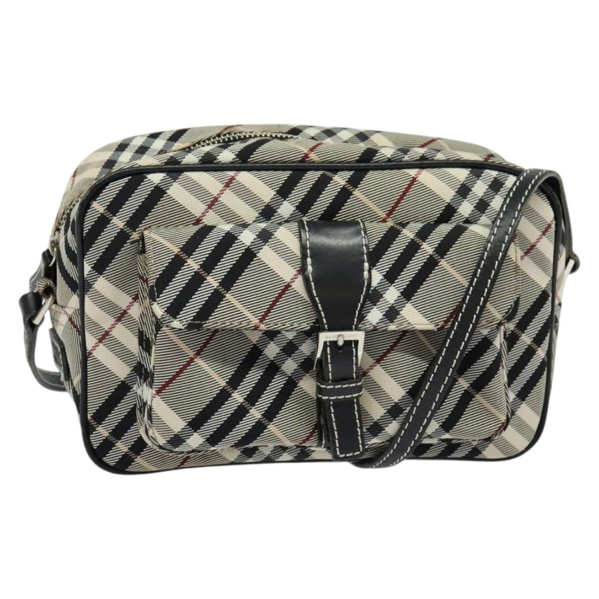 BURBERRY Nova Check Blue Label Shoulder Bag Canvas Black Silver Auth 140100