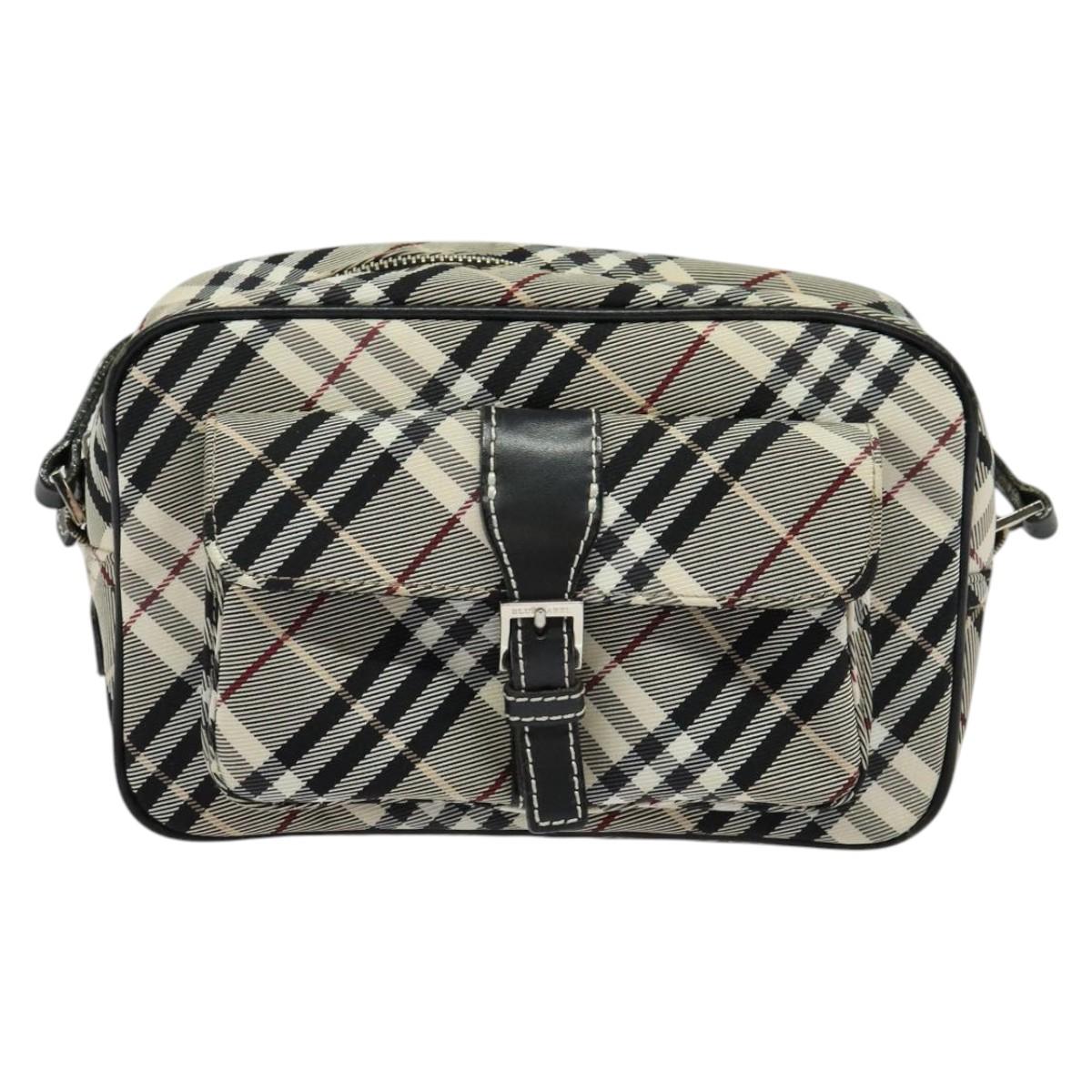 BURBERRY Nova Check Blue Label Shoulder Bag Canvas Black Silver Auth 140100