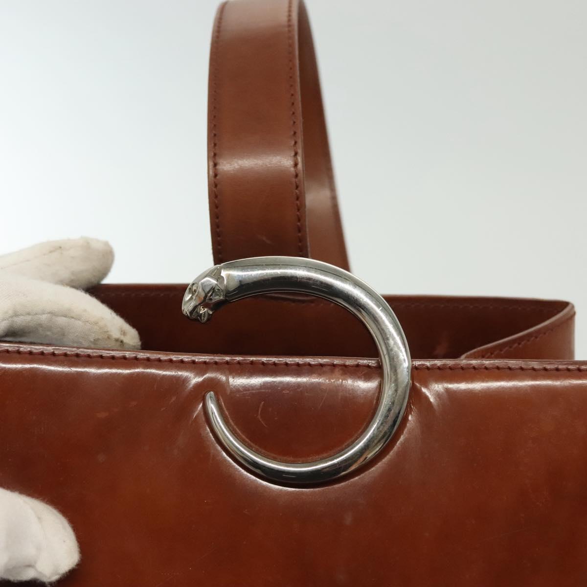 CARTIER Shoulder Bag Enamel Brown Silver Auth 140103