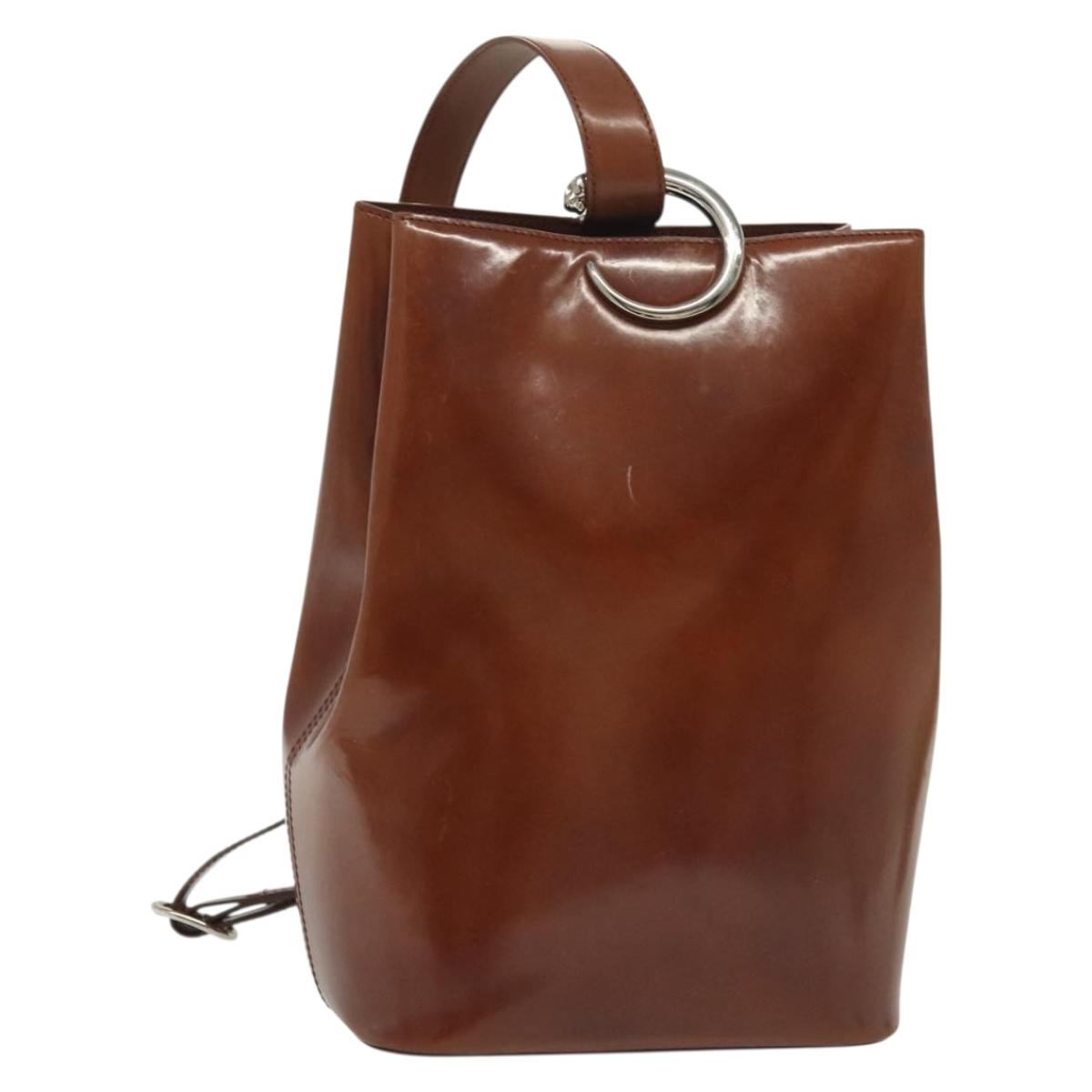 CARTIER Shoulder Bag Enamel Brown Silver Auth 140103