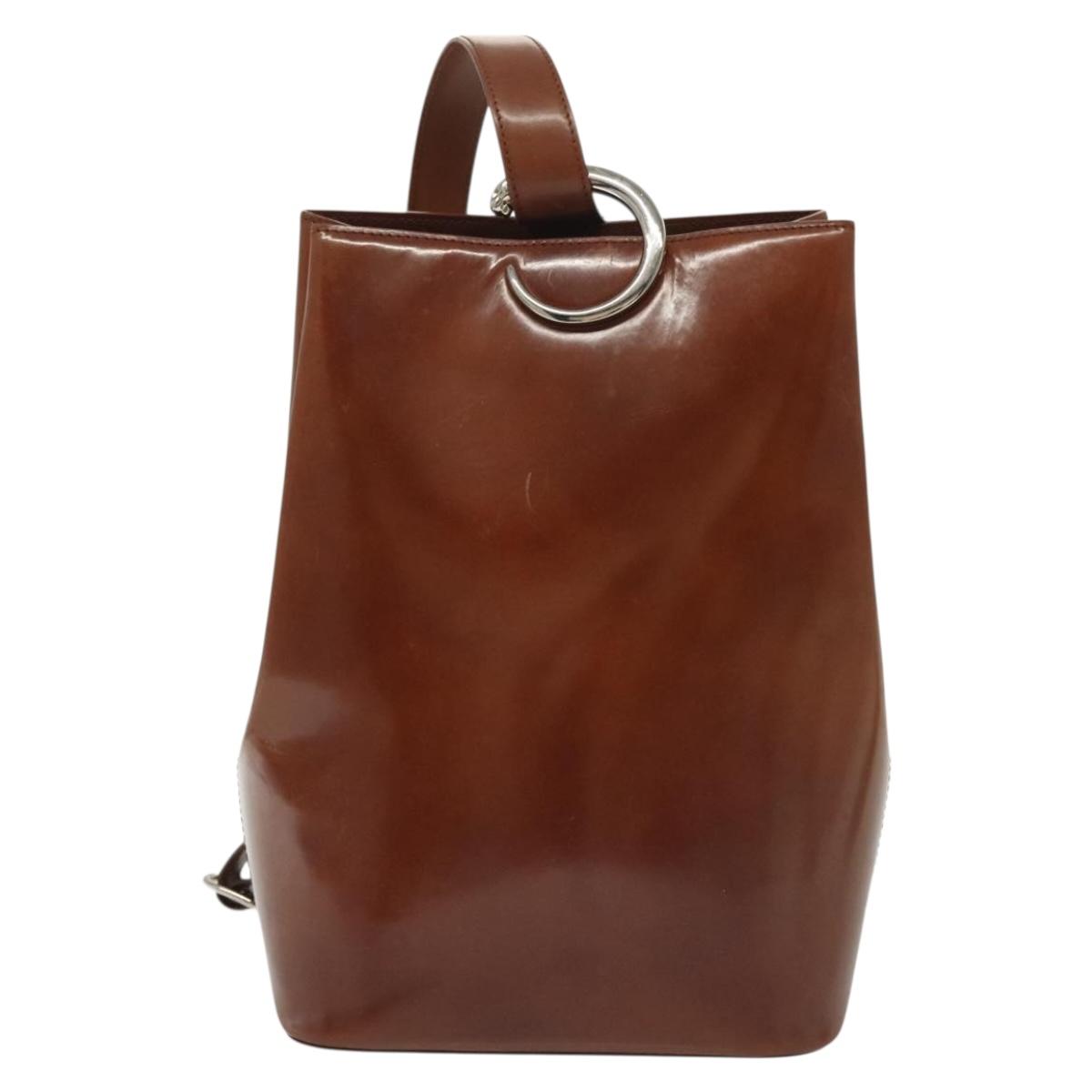 CARTIER Shoulder Bag Enamel Brown Silver Auth 140103