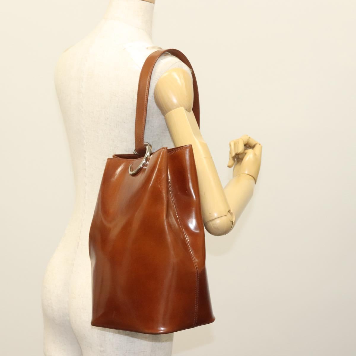 CARTIER Shoulder Bag Enamel Brown Silver Auth 140103