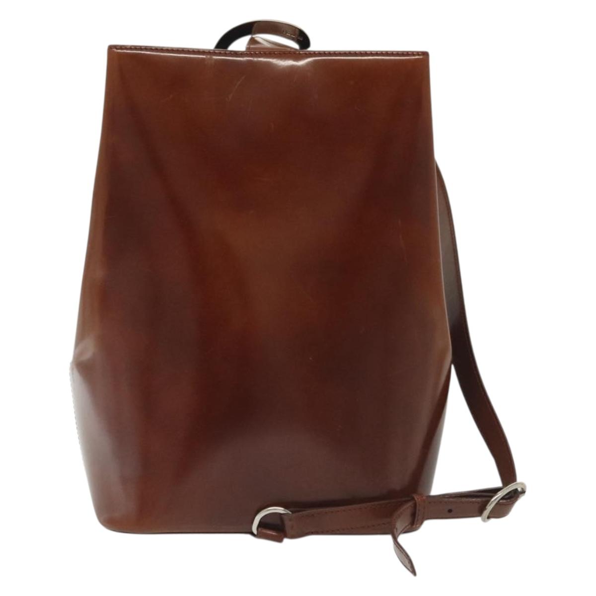 CARTIER Shoulder Bag Enamel Brown Silver Auth 140103