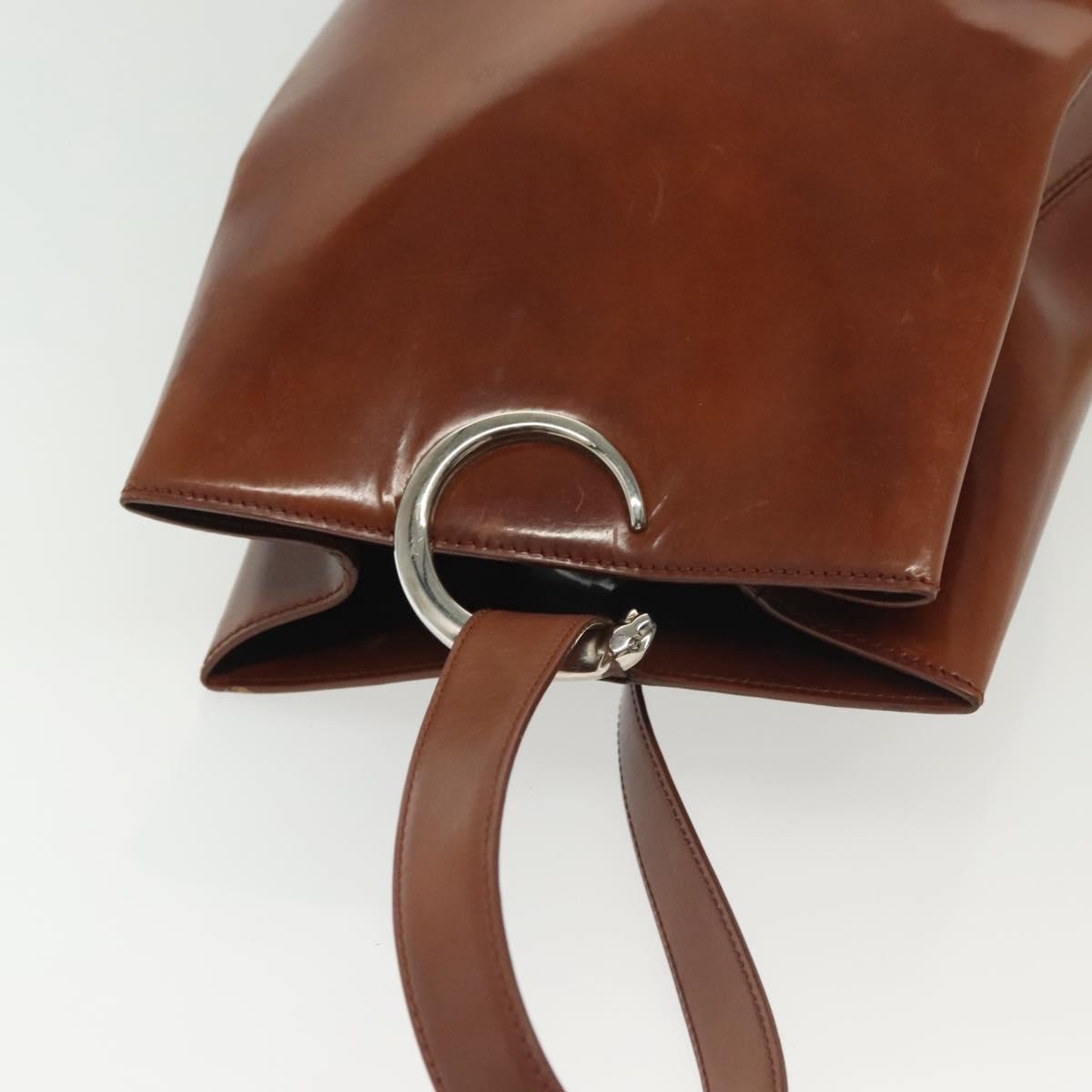 CARTIER Shoulder Bag Enamel Brown Silver Auth 140103