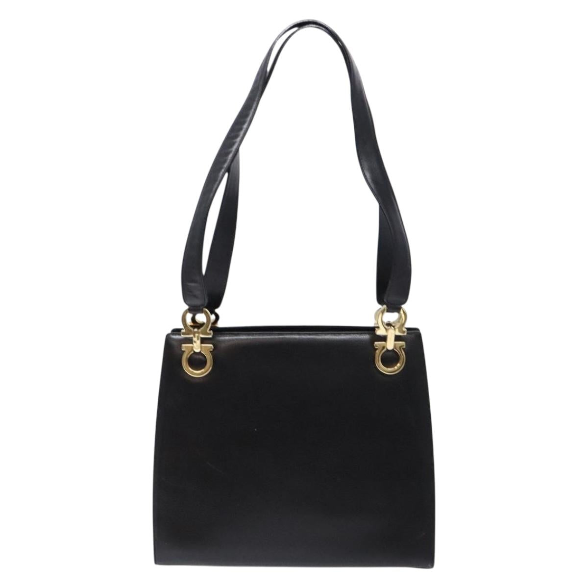 Salvatore Ferragamo Gancini Shoulder Bag Leather Black Gold Auth 140104