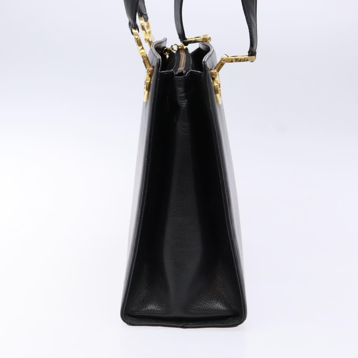 Salvatore Ferragamo Gancini Shoulder Bag Leather Black Gold Auth 140104