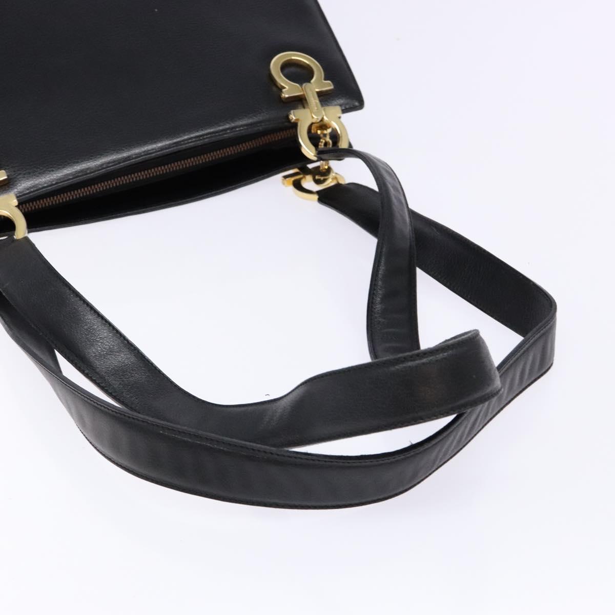Salvatore Ferragamo Gancini Shoulder Bag Leather Black Gold Auth 140104