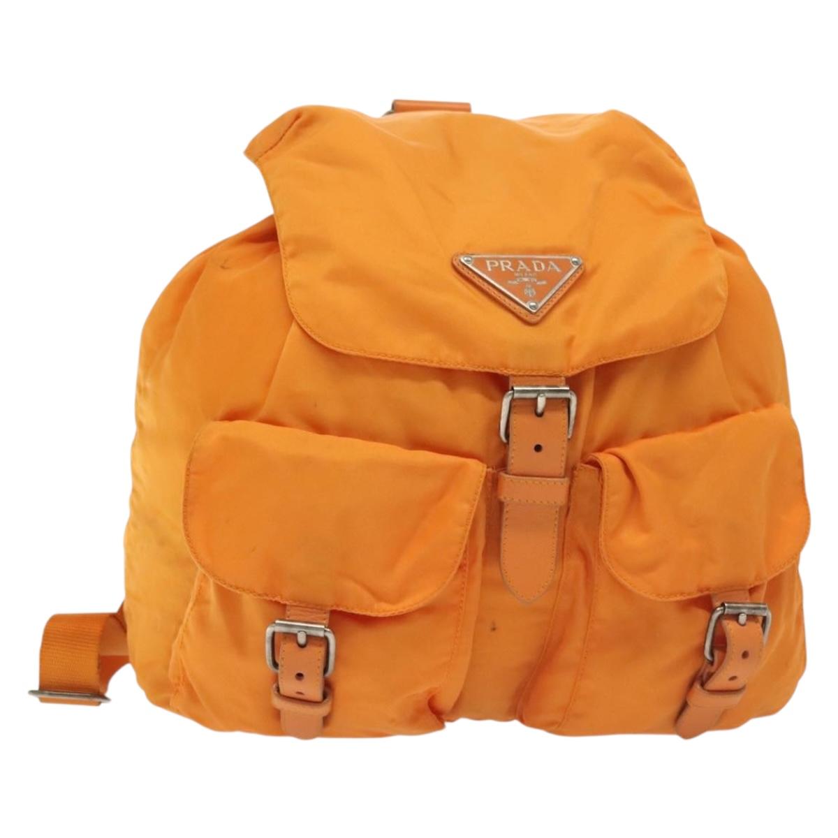 PRADA Backpack Nylon Orange Silver Auth 140110