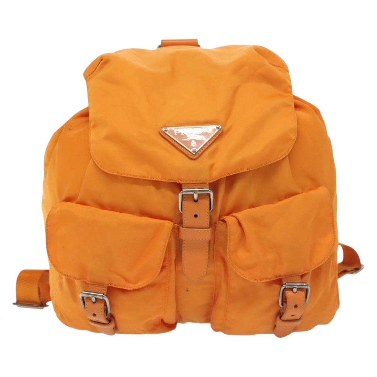 PRADA Backpack Nylon Orange Silver Auth 140110