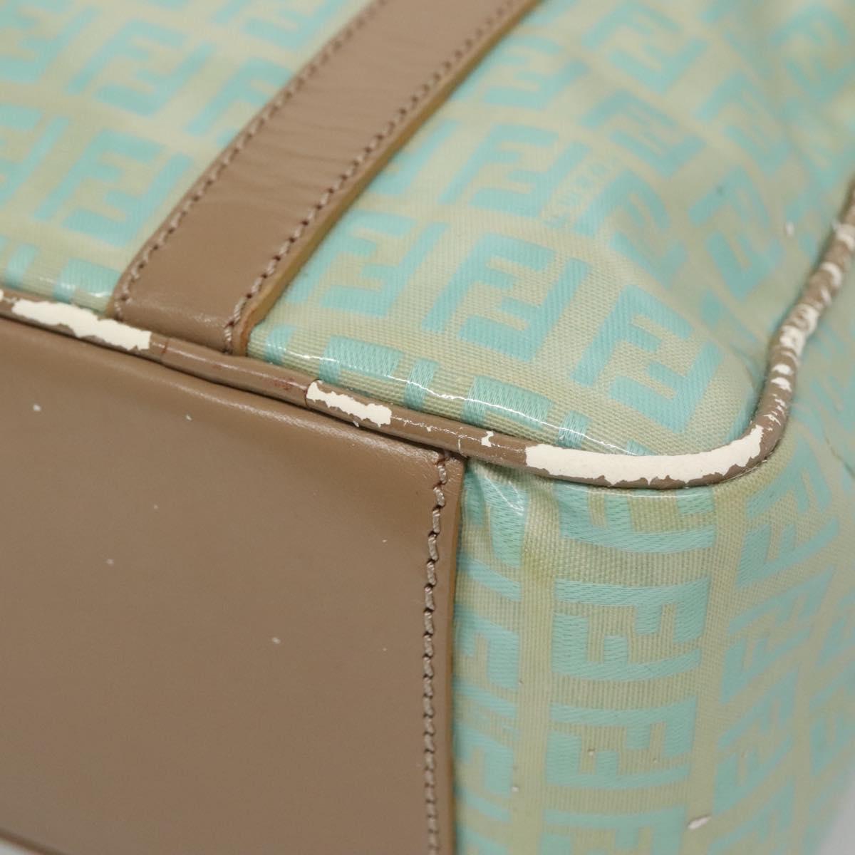 FENDI Zucchino Canvas Hand Bag Coated Canvas Peppermint Gold Auth 140112