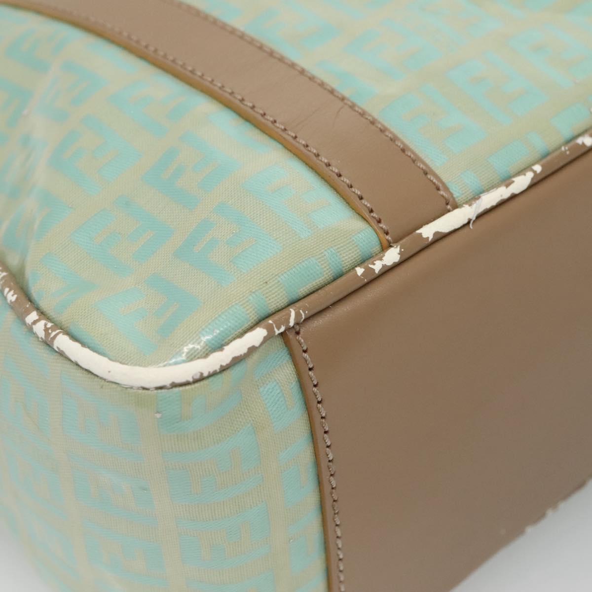 FENDI Zucchino Canvas Hand Bag Coated Canvas Peppermint Gold Auth 140112