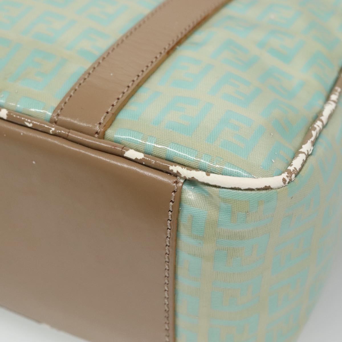 FENDI Zucchino Canvas Hand Bag Coated Canvas Peppermint Gold Auth 140112