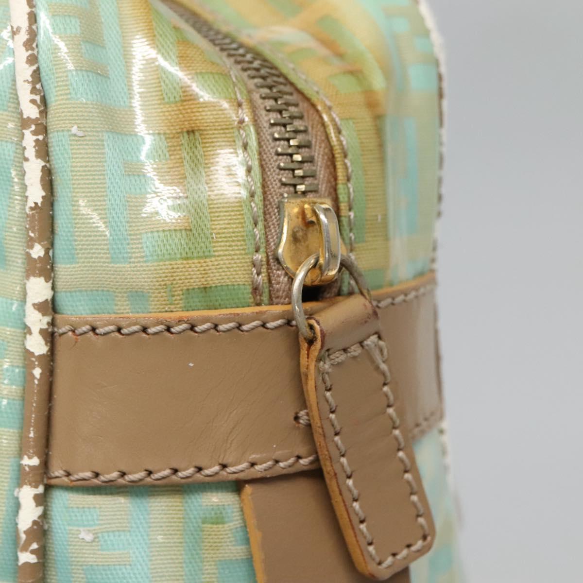 FENDI Zucchino Canvas Hand Bag Coated Canvas Peppermint Gold Auth 140112