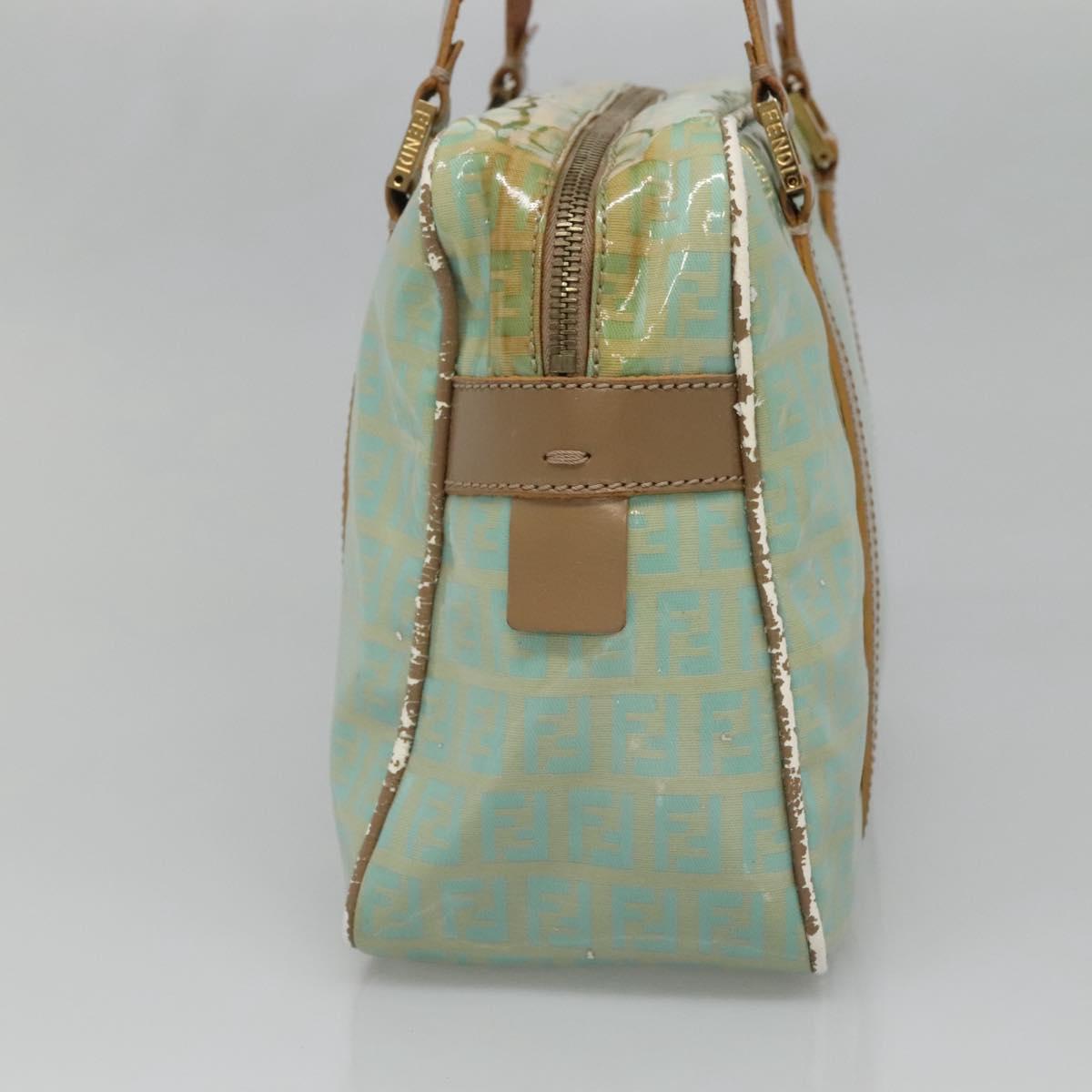 FENDI Zucchino Canvas Hand Bag Coated Canvas Peppermint Gold Auth 140112