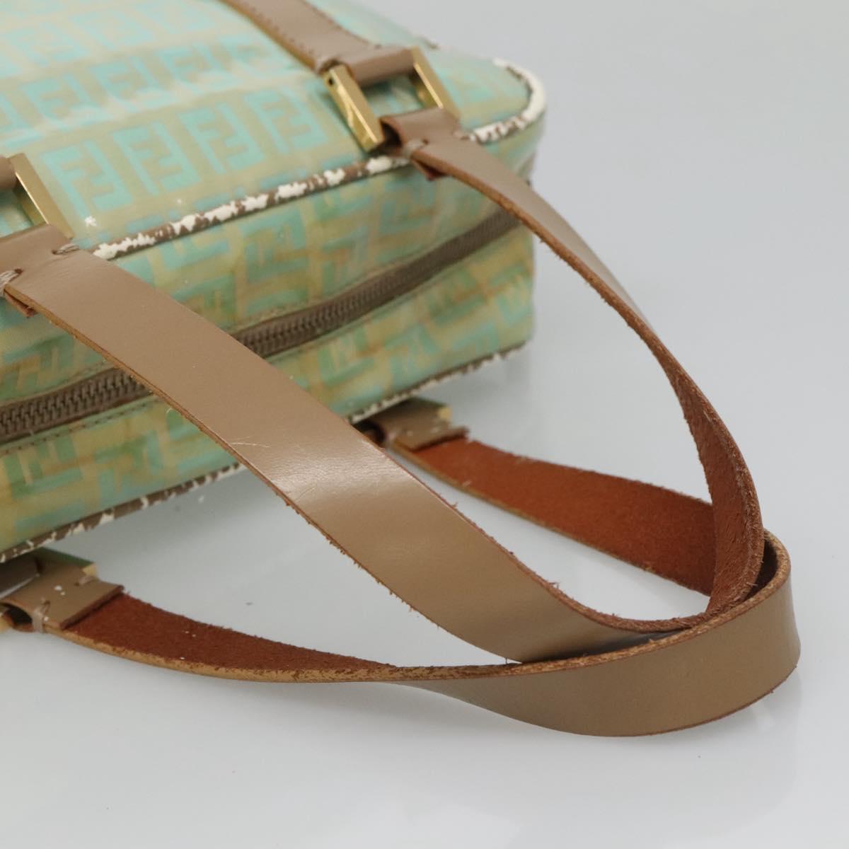 FENDI Zucchino Canvas Hand Bag Coated Canvas Peppermint Gold Auth 140112
