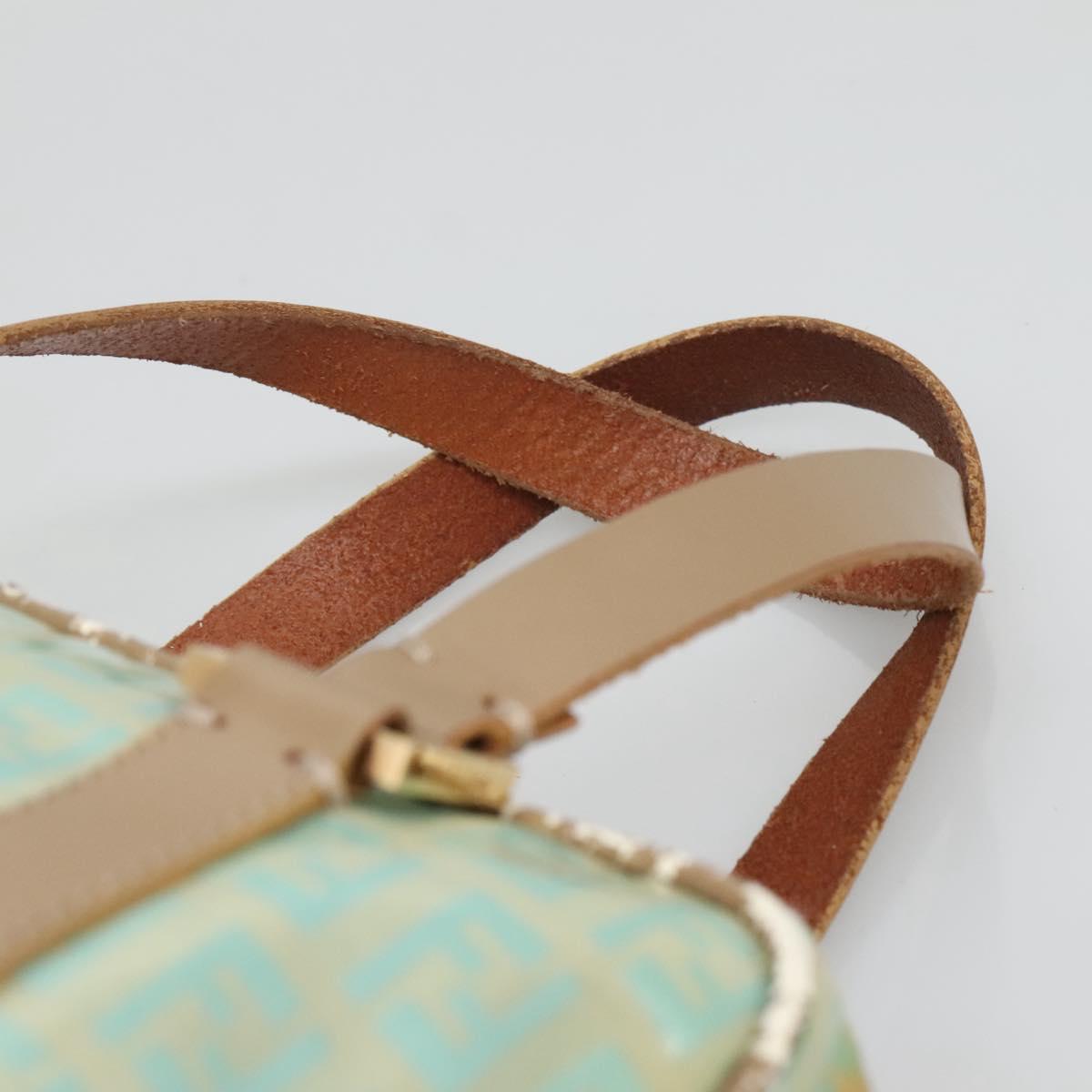 FENDI Zucchino Canvas Hand Bag Coated Canvas Peppermint Gold Auth 140112