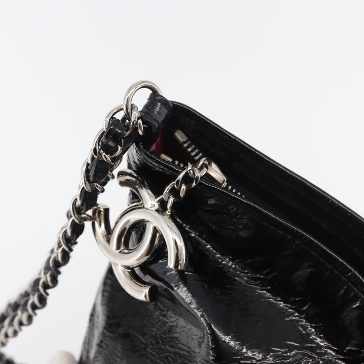 CHANEL Chain Shoulder Bag Patent leather Black Silver CC Auth 140118