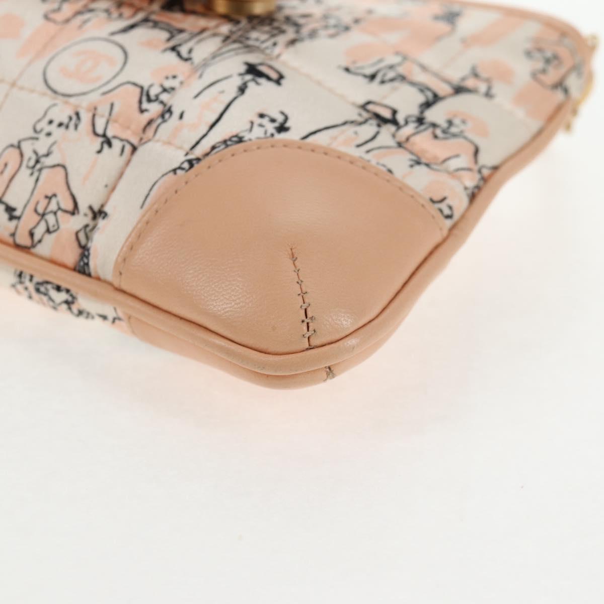 CHANEL Chain Shoulder Bag Silk Pink Gold CC Auth 140122SAV