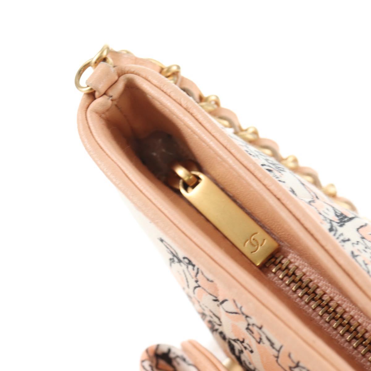 CHANEL Chain Shoulder Bag Silk Pink Gold CC Auth 140122SAV